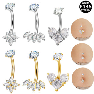 Gabe Europe and the United States cross-border titanium alloy inner tooth belly button ring G23 love butterfly horse eye zircon belly button nail internal thread