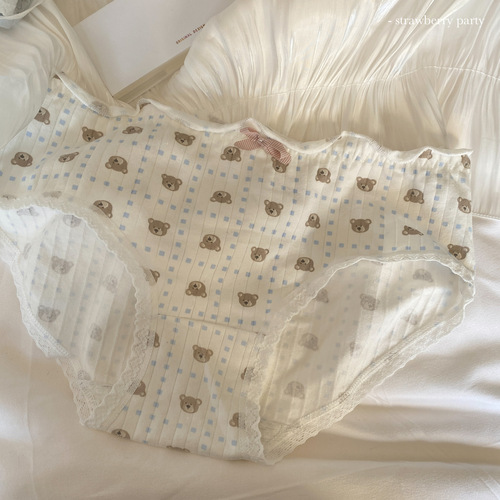 Soft little milk bear/Japanese threaded cotton underwear mid-waist cute girly style breathable student briefs