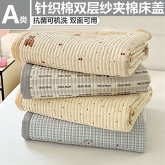 a类针织棉双层纱夹棉床盖四季单件双面榻榻米抗菌防滑床单三件套