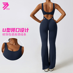 歐美鏤空美背連體服蜜桃提臀運動健身服微喇連體瑜伽服8260