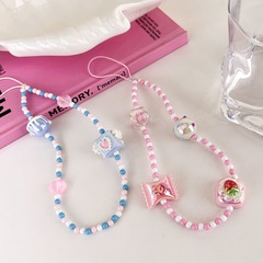 甜美可愛手繪草莓糖果ins手機鏈女韓國可愛diy串珠手機掛繩相機鏈