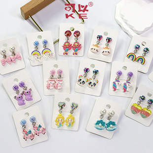 Factory Direct children's ear clip non-pierced pendant earrings love flash Diamond Princess earrings cartoon earrings wholesale