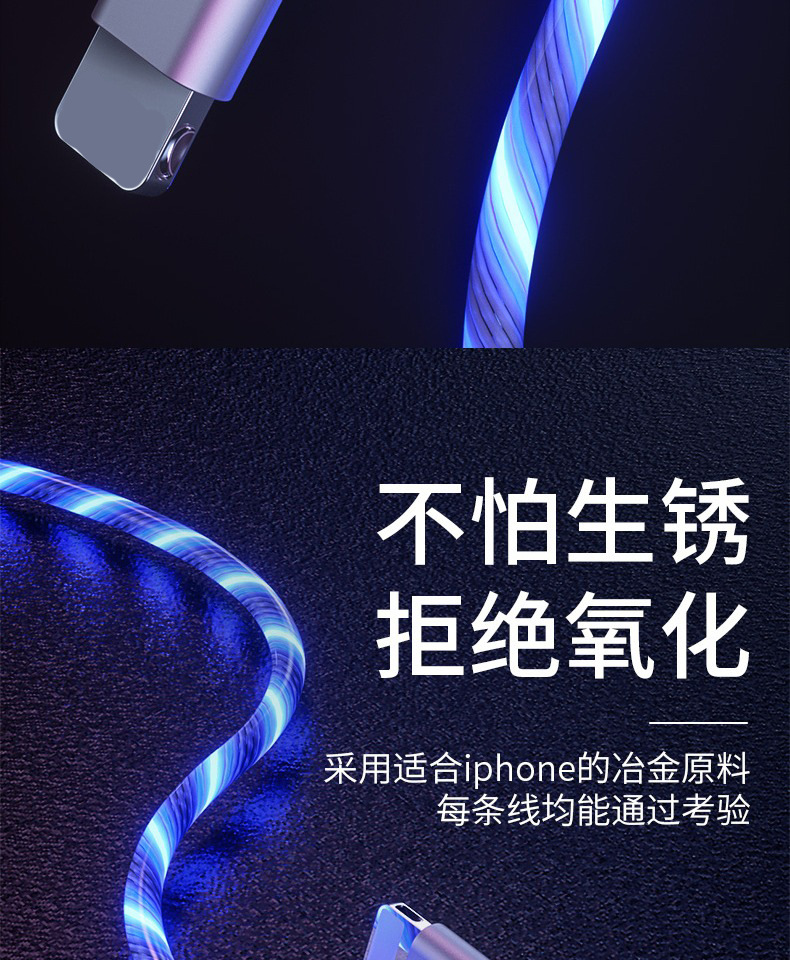 Apple 15 Huawei Schnelladekabel USB-Typ-C Auto LED Laufeffekt 1m 2m passend Streamer leuchtend Datenkabel