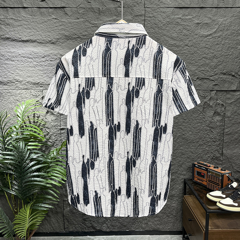 Men's Bubble Texture Ice Silk Shirt Breathable Casual Button Down_voghion.com