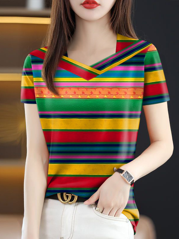 卸売 2025 新しい夏の人気の女性の T シャツ痩身お腹カバー V ネックファッション半袖ドロップシッピング|undefined