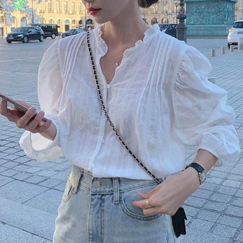 Свежий деревянный гриф Сладкая девушка французская кукольная рубашка женская весна и лето 2024 новая корейская рубашка