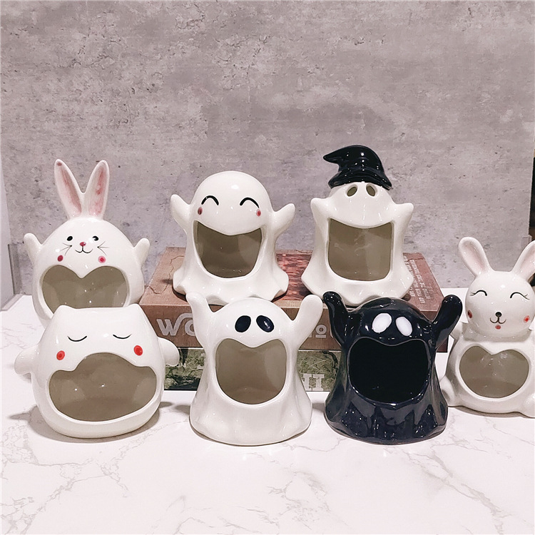 Ceramic Ghost Candle Holder–Home Decor Aromatherapy Candle Container For Desktop Use