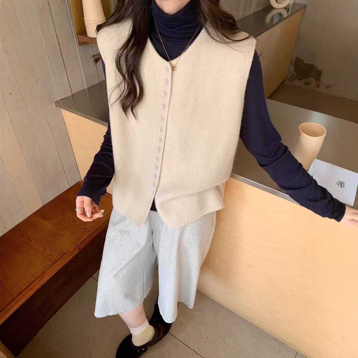 春秋季毛衣马甲森女系宽松显瘦复古外搭叠穿针织背心 1116