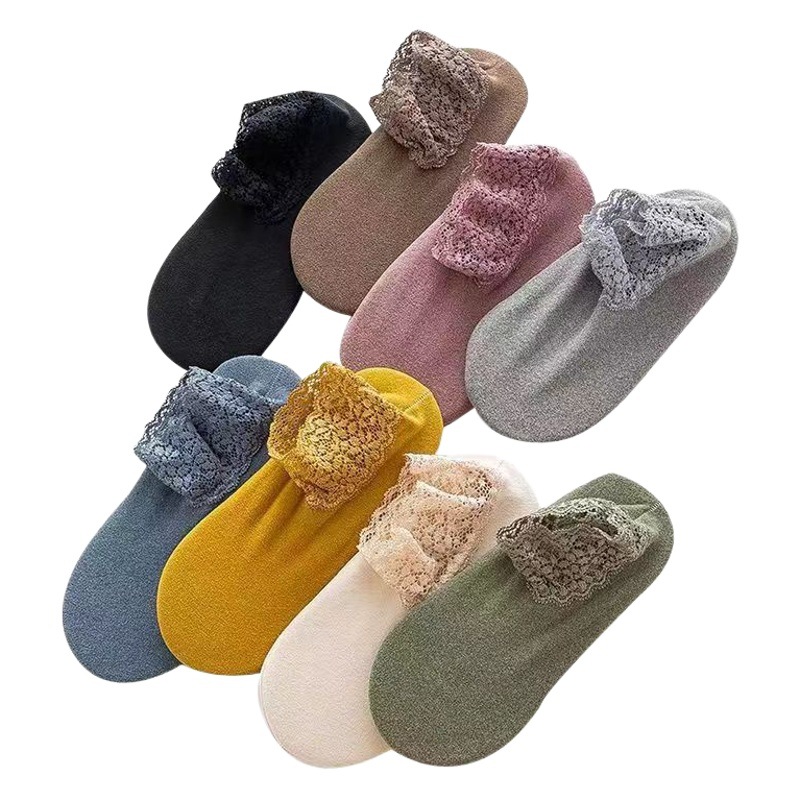 Calcetines De Rong para mujer, otoño e invierno, cálidos y gruesos, calcetines cortos con ribete de encaje, calcetines holgados para dormir para embarazadas, calcetines para estar en casa.