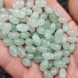 冰晴绿翡翠玉巴山料米珠玉石散珠豆绿色椭圆路路通手链项链饰品珠