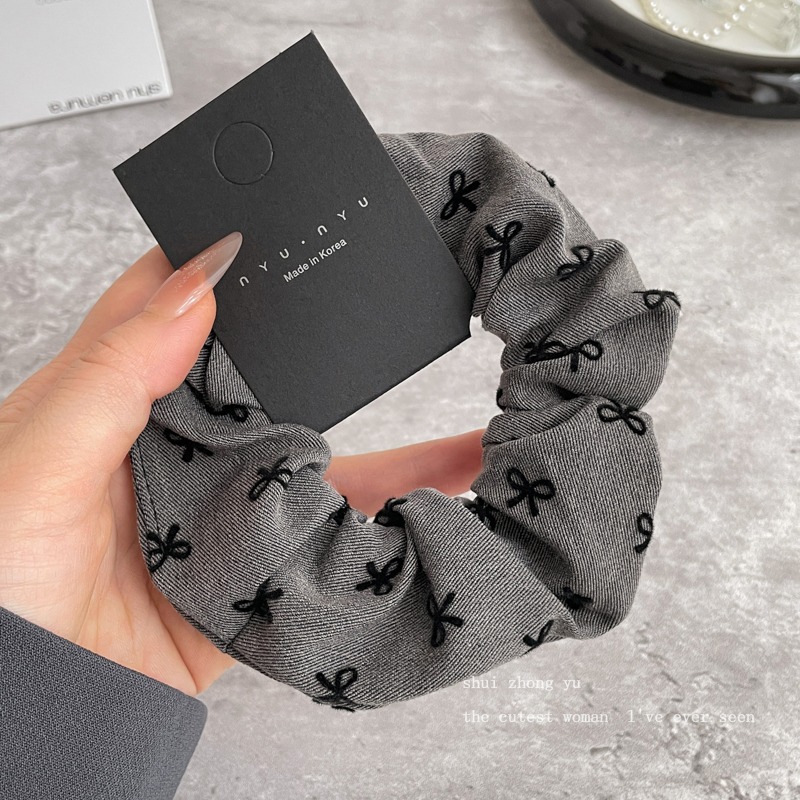 Arco negro gris anillo de cabello de intestino grueso femenino red2024 nuevo temperamento suave bola baja atada de cabello adornos de cabello