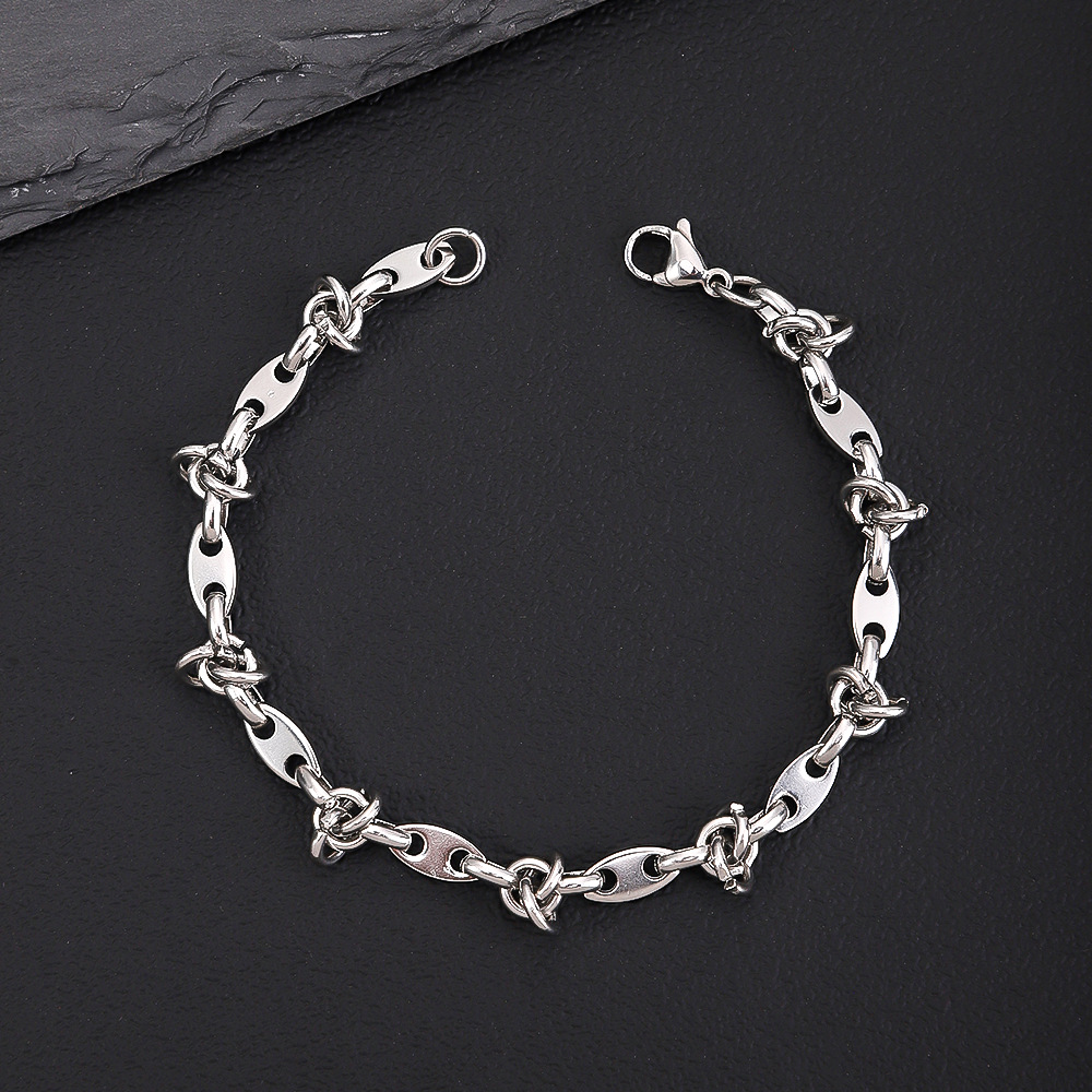 钛钢手链小众设计咖啡豆打结拼接不锈钢手工链高级百搭ins风手饰