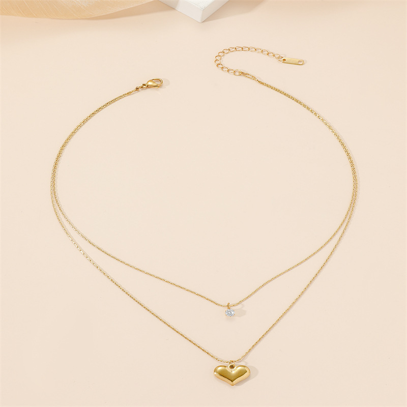 Fashion Heart Shape Titanium Steel Plating Layered Necklaces 1 Piece