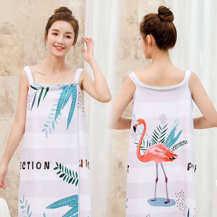 印花浴巾女可穿可裹巾吸水速干吊带浴袍大人柔软不易掉毛浴裙批发