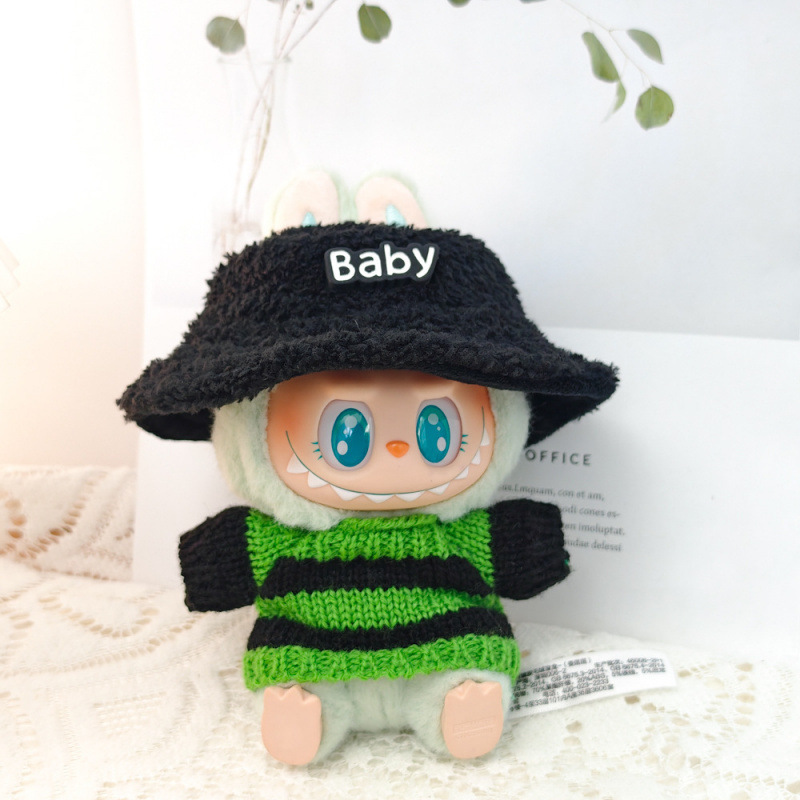 17 センチメートルビニールぬいぐるみマカロンラブブ LABUBU ベビー服ピンクのガーゼスカートヘアアクセサリー交換服|undefined