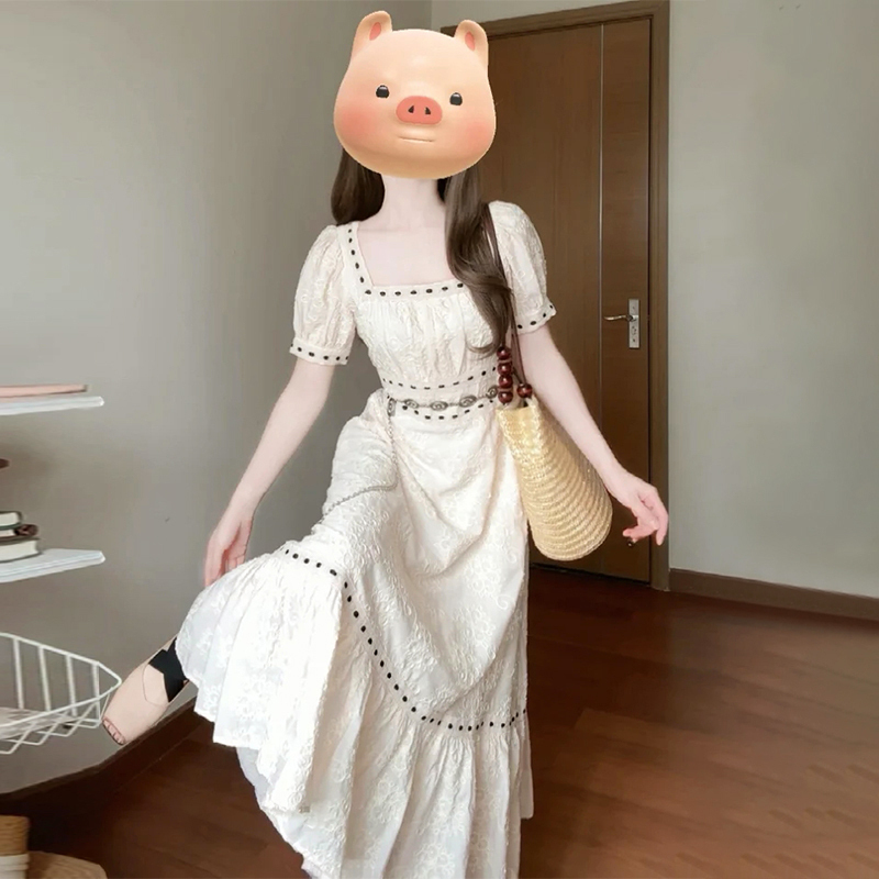 French Style White Square Collar dress Children's Summer 2025 New Arrival Small Elegant Seaside Vacation Long Dress Ins