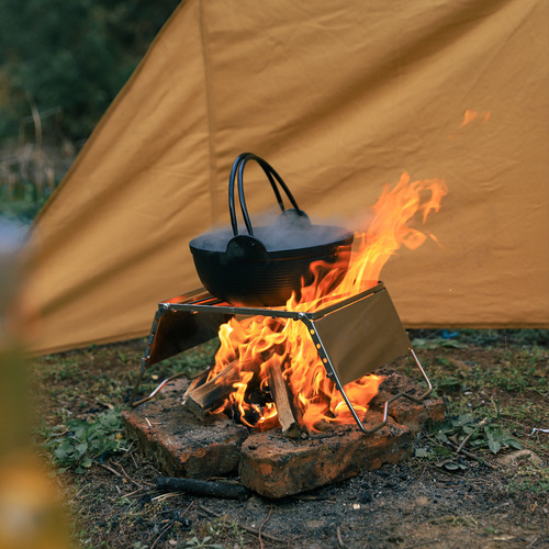 Outdoor windproof camping pot holder portable stainless steel stove head holder barbecue rack set pot grill pan holder with windshield