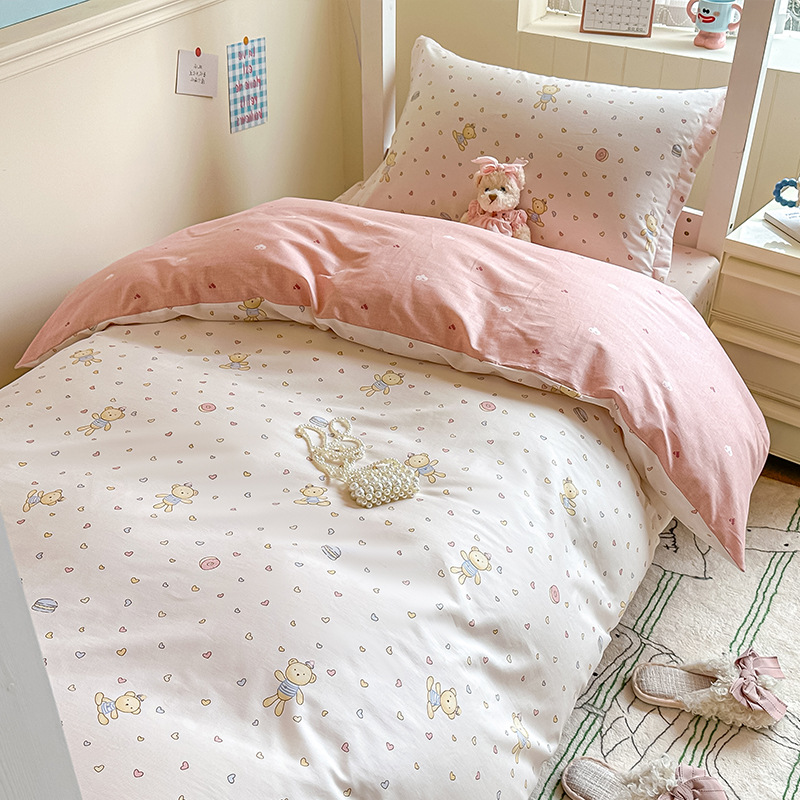 Cama fresca pequeña de cuatro piezas de algodón puro 2025 nuevo estilo dormitorio de estudiantes universitarios sábana edredón ropa de cama de tres piezas