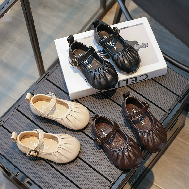 Принцесс обувь для девочек 2024 весна и осень новые детские божьи ботинки черные модные кожаные ботинки для девочек