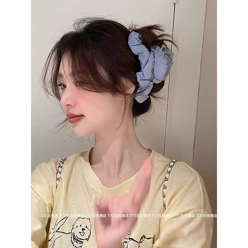 超显发量！奶油色褶皱海绵抓夹绵柔云朵鲨鱼夹后脑勺盘发夹发饰品|undefined