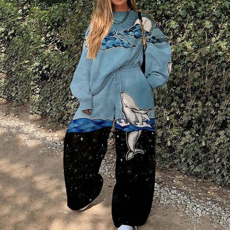 Conjunto de Sudadera Informal con Cuello Redondo y Estampado Holgado para Mujer, Estilo Europeo y Americano, Novedad de Comercio Exterior Transfronterizo para Otoño 2025