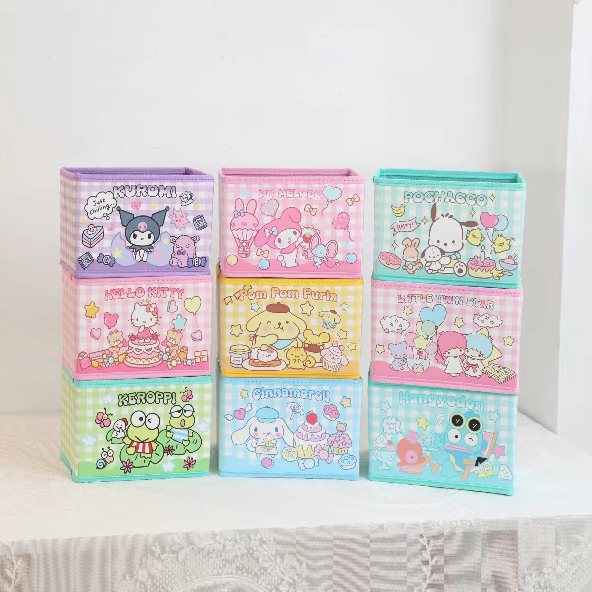 Japanese Style Cute Girl's Heart Lid Storage Box Desktop small size Grocery Box PU Small Box Cartoon Storage Box