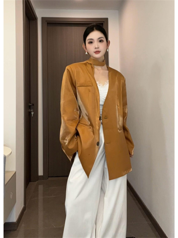 韩系复古飘带西装外套女2025秋季感新款西服超好看大衣潮百搭时尚|undefined
