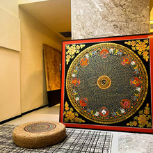 纯手绘唐卡六字真言坛城吉祥八宝装饰画1米大尺幅挂画玄关办公室