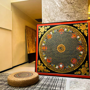 Pure hand-painted thangka six-character mantra city auspicious eight treasures decorative painting 1 meter large size hanging painting porch office