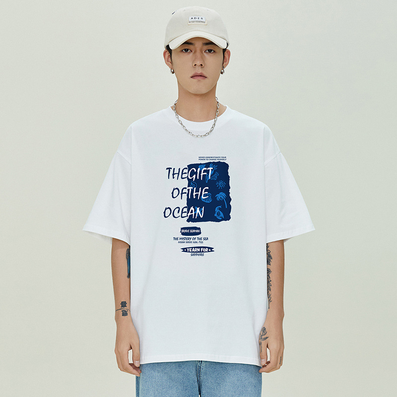 NASAGISS nombre conjunto pesado algodón camiseta de manga corta hombres y mujeres misma marca de moda suelta pareja juventud verano