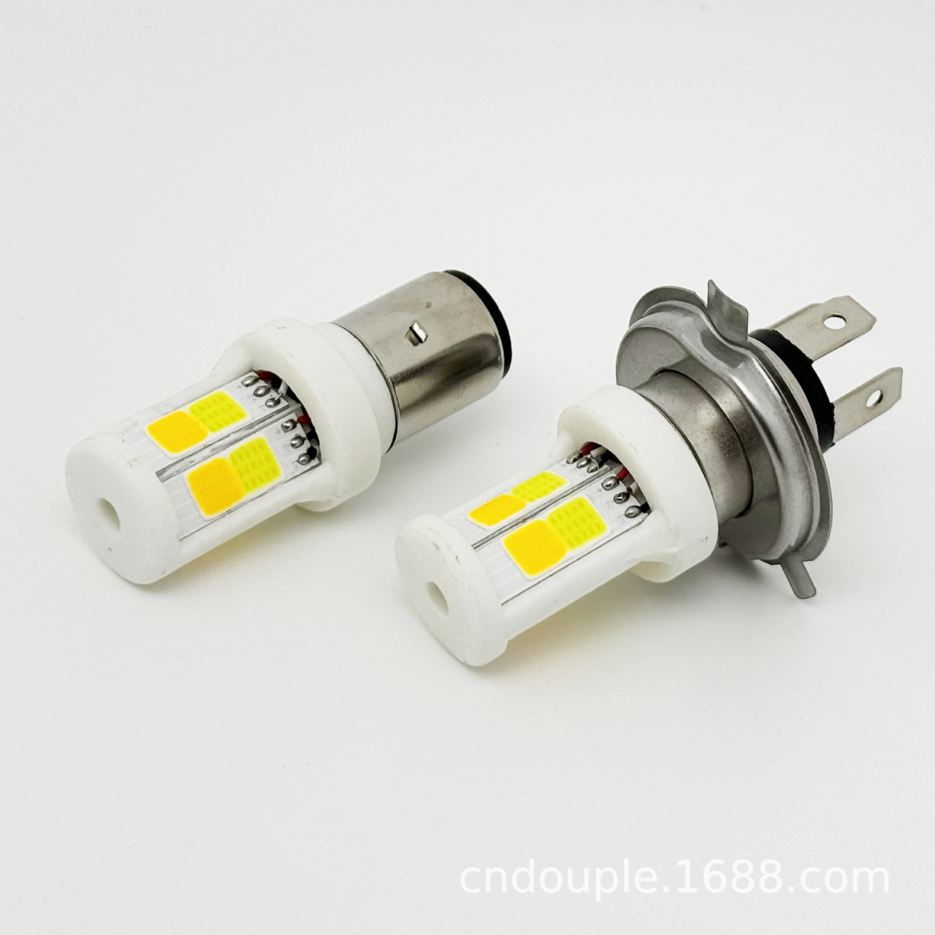 Motocicleta LED faro doble garra BA20D tres lados cuatro lados bombilla luminosa H4 LED bicolor incorporado faro modificado