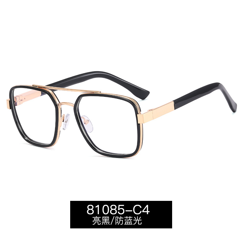 81085 Nuevas Monturas de Gafas Cuadradas para Hombre, Gafas Anti Luz Azul sin Graduación, Montura Grande de Doble Puente, Ópticas