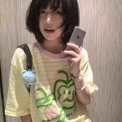 小柄なアップル刺繍キャンパスストライプ半袖Tシャツレディース2025年夏新作ゆったりスリムカジュアルスタイルトップス