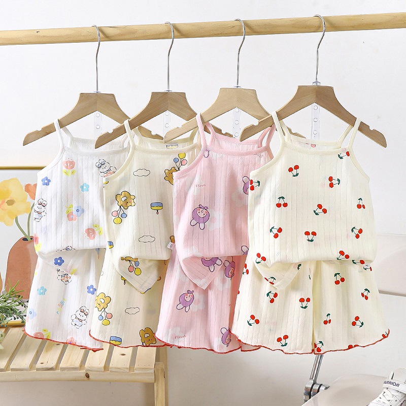 Children's Suspender Culottes Suit Summer Girls' Cotton Pajamas Home Clothes Sweat-Absorbent Vest Short Skirt Baby Air-Conditioned Clothes