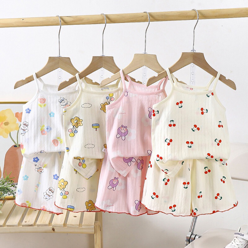 Children's Suspender Culottes Suit Summer Girls' Cotton Pajamas Home Clothes Sweat-Absorbent Vest Short Skirt Baby Air-Conditioned Clothes