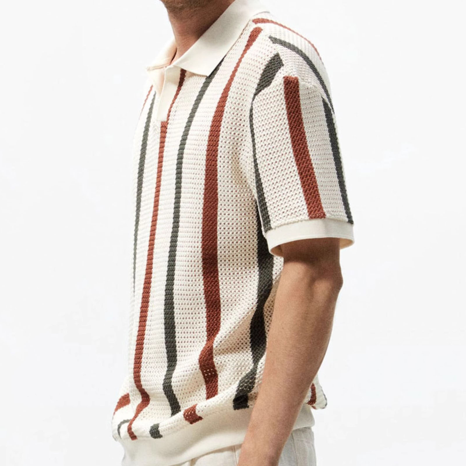 Europa y los Estados Unidos Amazon camiseta de manga corta hombre hueco rayas contraste de color delgado camiseta comercial comercio exterior al por mayor transfronterizo