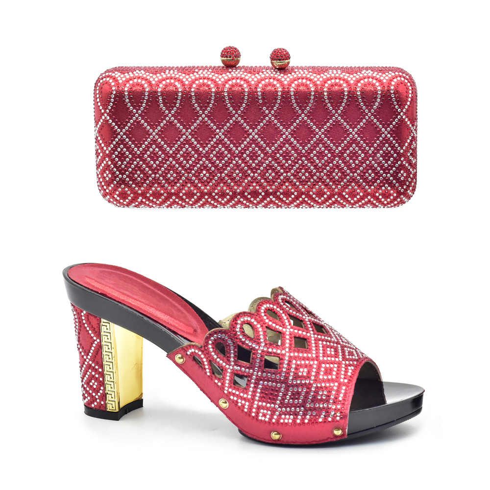 Banquet party round head hot diamond high heel sandals with the same clutch bag party shoe bag set_voghion.com