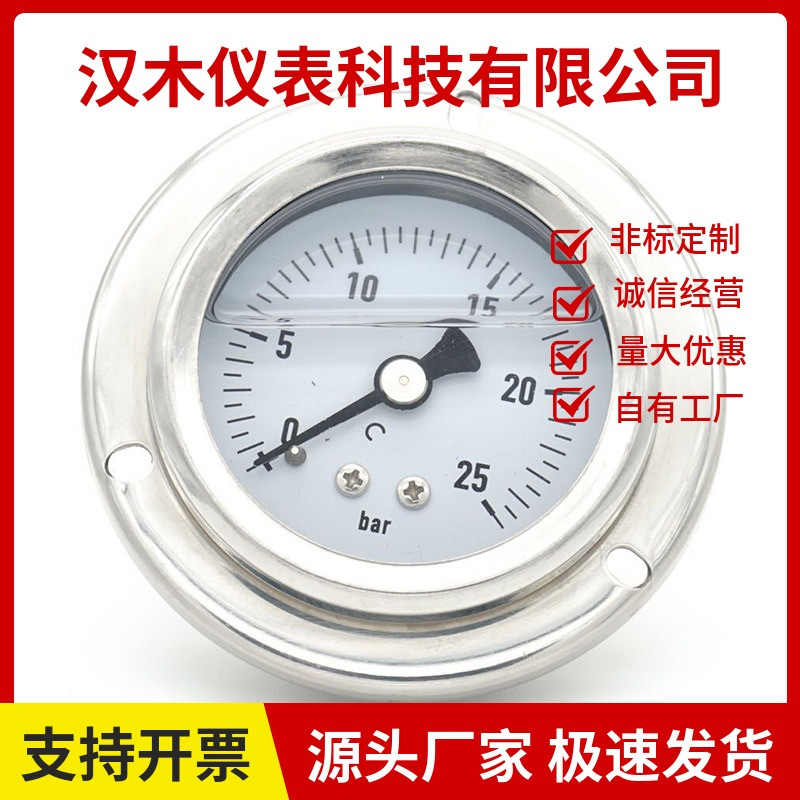 【汉木仪表】厂家直销-不锈钢外壳轴向带边压力表