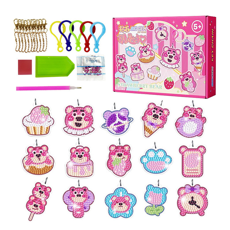 Llavero de pintura de diamantes de dibujos animados, hecho a mano, DIY, con puntos de diamantes, pegatina de diamantes para niños, colgante acrílico de unicornio para mochila