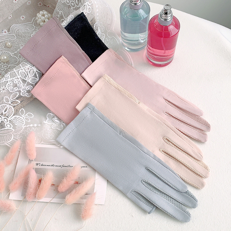 Half-finger sunscreen gloves for women, summer, thin, driving and riding, non-slip, tea-picking, breathable, short, cotton, sunscreen, fingerless gloves