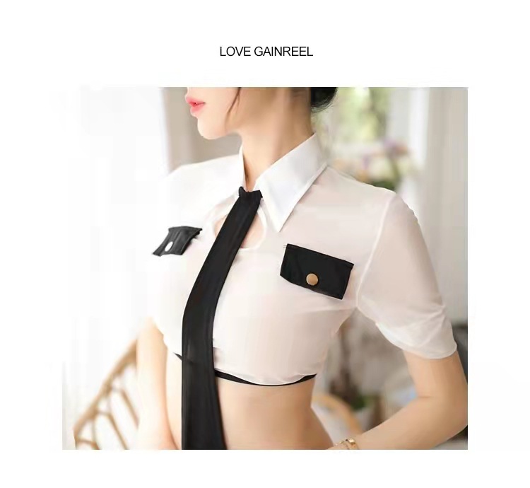 Policewoman Roleplay Jumpsuit Costume with Fishnet Tights, One Size Polyester — detail image 7