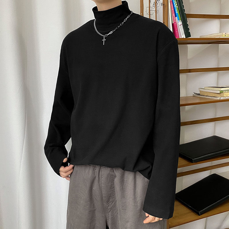 De una sola pieza de terciopelo de doble cara ropa interior térmica del todo fósforo camiseta de los hombres de cuello alto de color sólido de manga larga Camiseta ropa de otoño image 1