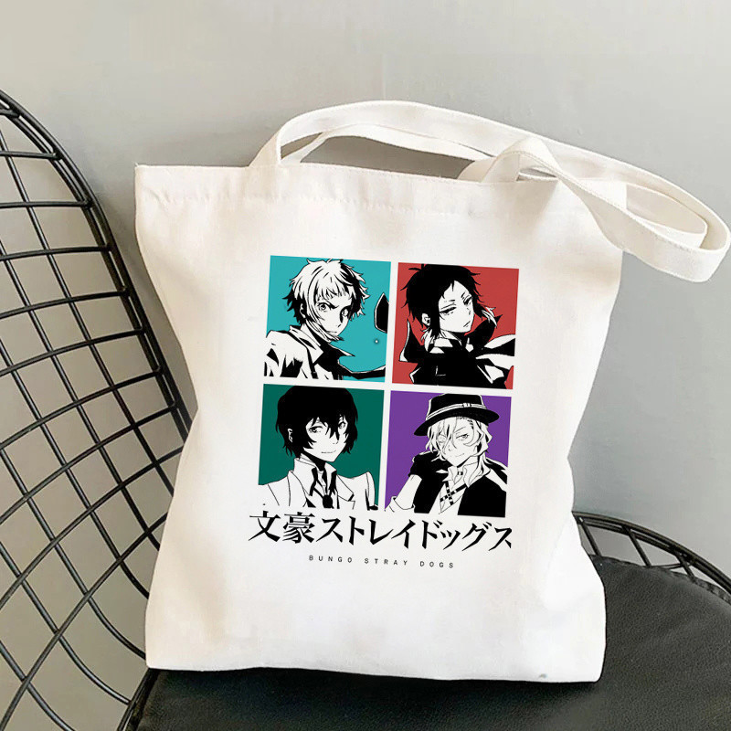 Comercio extranjero transfronterizo Bungou Stray Dogs impresión bolsa de lona, bolsa de hombro de Harajuku, bolsa de compras de mano en stock