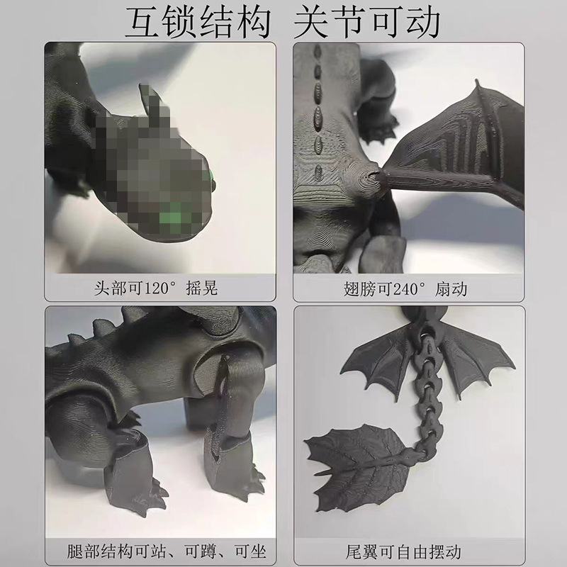 3d打印无牙仔摆件翅膀关节可活动仿真眼睛玩偶手办小飞龙玩偶摆件|undefined