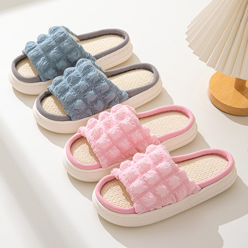 Flax Slippers for Women Puff All Seasons Indoor Home Couple Cotton Linen Slipper with Foot-Melting Sensation Thick Sole Cool Slippers Wholesale