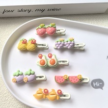 夏日小清晰水果花朵发夹可爱女生波浪夹草莓儿童刘海碎发边夹头饰