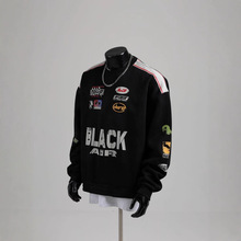 定制美式复古重磅卫衣男秋冬高街拼色胶印圆领内搭高品质外贸服装