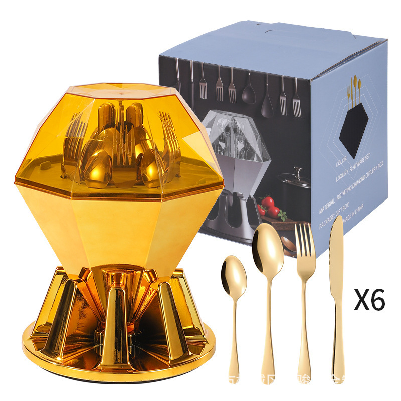 Conjunto de cubiertos de acero inoxidable transfronterizo de 24 piezas cuchillo de filete cuchara de cubiertos occidentales caja de regalo estado de ánimo cuchillo de huevo exportación
