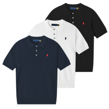 跨境春夏新款刺绣小马标男士短袖针织衫翻领毛衣男纯棉短袖毛衫