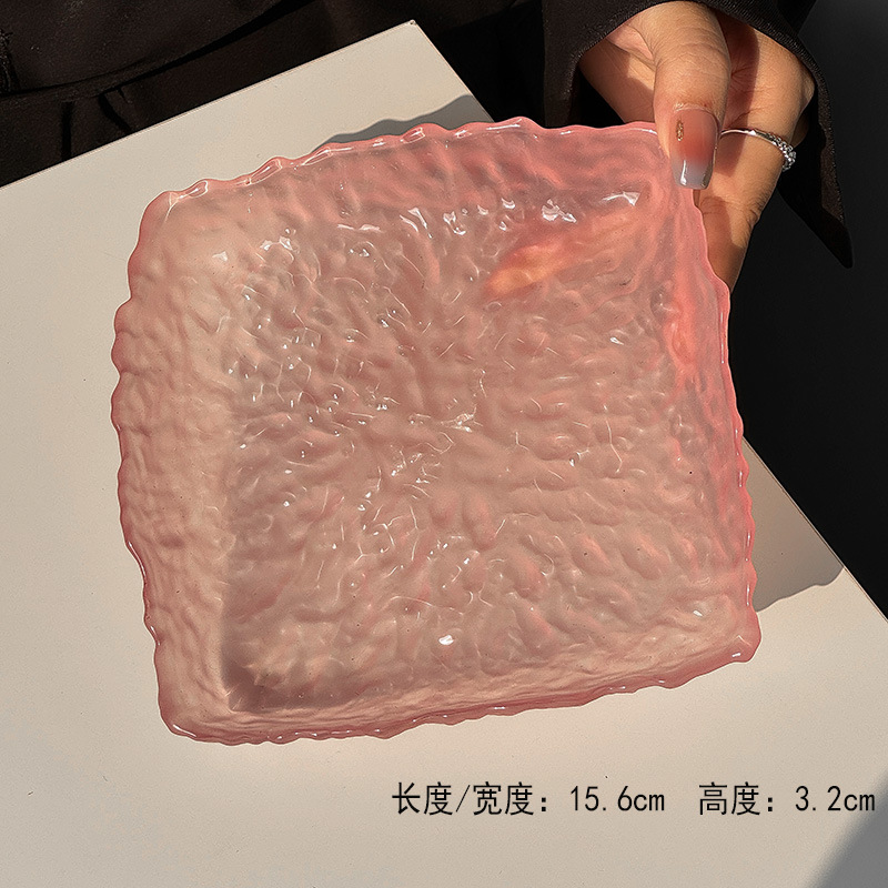 핑크 아이스 하트 사각 접시